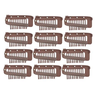 12PCS Chunni Dupatta Clip With Safety Pins, Sturdy 10-Tooth Stainless Steel Hair Extension Clip For Clips Hair Hairpieces, DIY Wig Hair Clips (Black+Light Brown+Gold) (Color : Brown, Size : 12pcs)