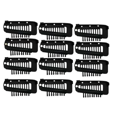 12PCS Chunni Dupatta Clip With Safety Pins, Sturdy 10-Tooth Stainless Steel Hair Extension Clip For Clips Hair Hairpieces, DIY Wig Hair Clips (Black+Light Brown+Gold) (Color : Black, Size : 12pcs)