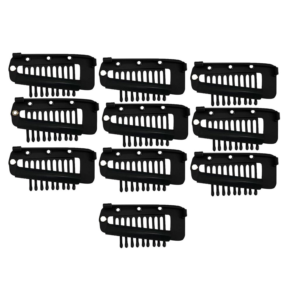 12PCS Chunni Dupatta Clip With Safety Pins, Sturdy 10-Tooth Stainless Steel Hair Extension Clip For Clips Hair Hairpieces, DIY Wig Hair Clips (Black+Light Brown+Gold) (Color : Black, Size : 10pcs)
