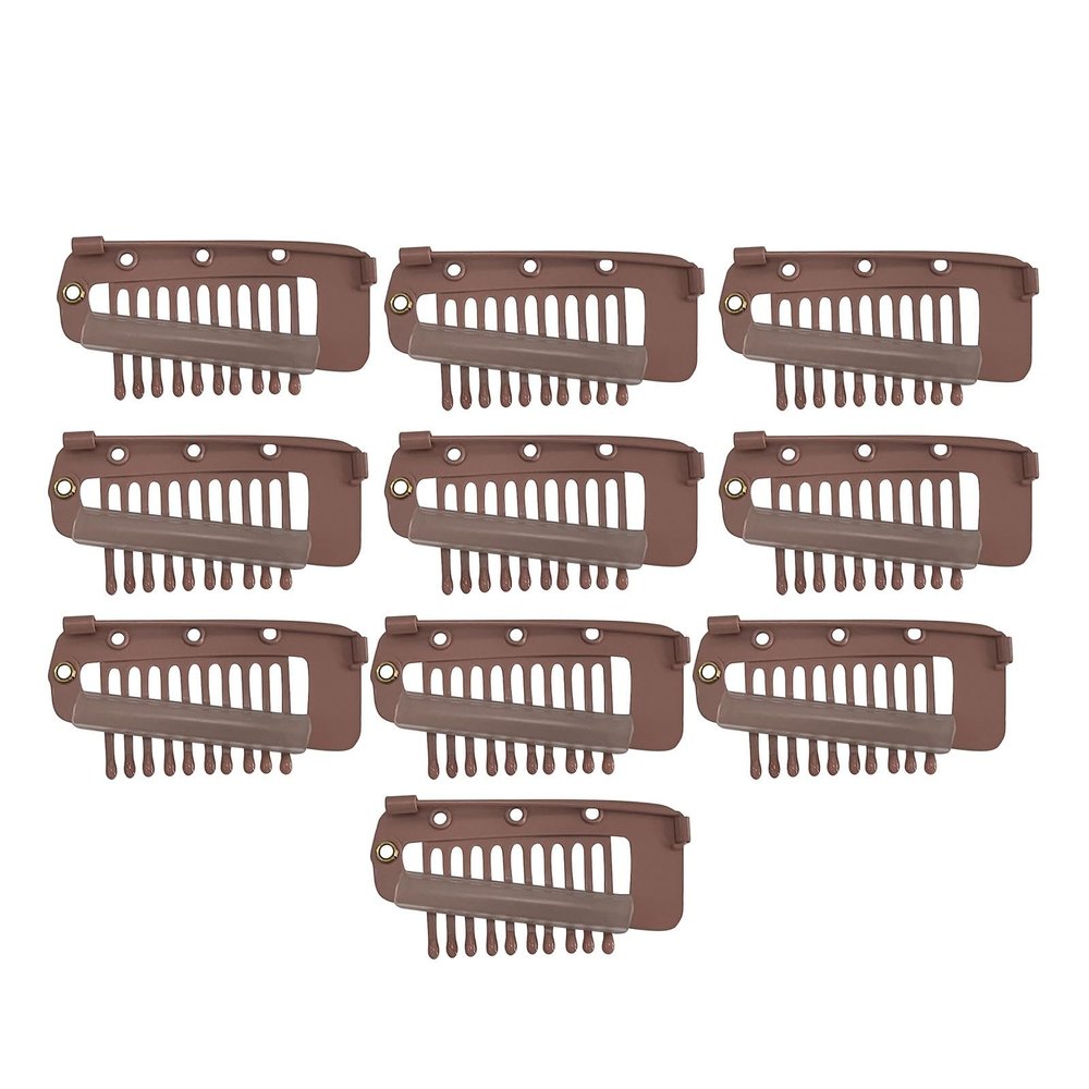12PCS Chunni Dupatta Clip With Safety Pins, Sturdy 10-Tooth Stainless Steel Hair Extension Clip For Clips Hair Hairpieces, DIY Wig Hair Clips (Black+Light Brown+Gold) (Color : Brown, Size : 10pcs)
