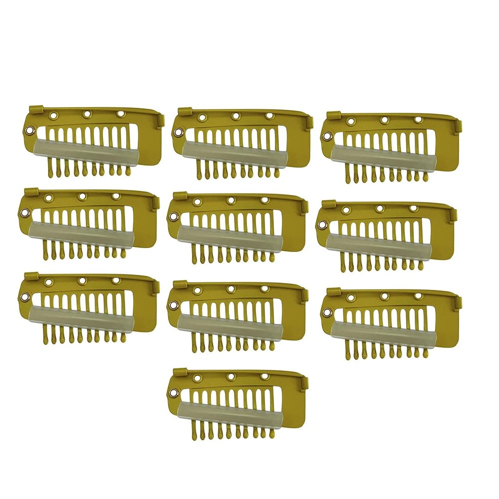12PCS Chunni Dupatta Clip With Safety Pins, Sturdy 10-Tooth Stainless Steel Hair Extension Clip For Clips Hair Hairpieces, DIY Wig Hair Clips (Black+Light Brown+Gold) (Color : Gold, Size : 10pcs)