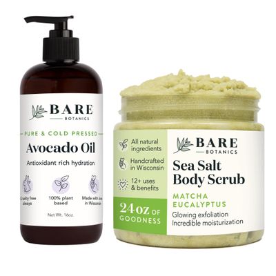 Bare Botanics Avocado Body Oil + Bergamot Mint Body Salt Scrub