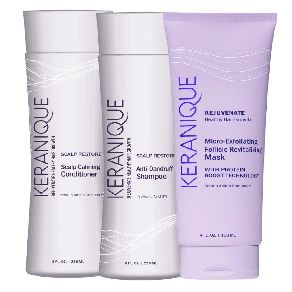 Anti Dandruff Shampoo & Scalp Restoring Conditioner and Micro Exfoliating Mask for Scalp & Hair by Keranique