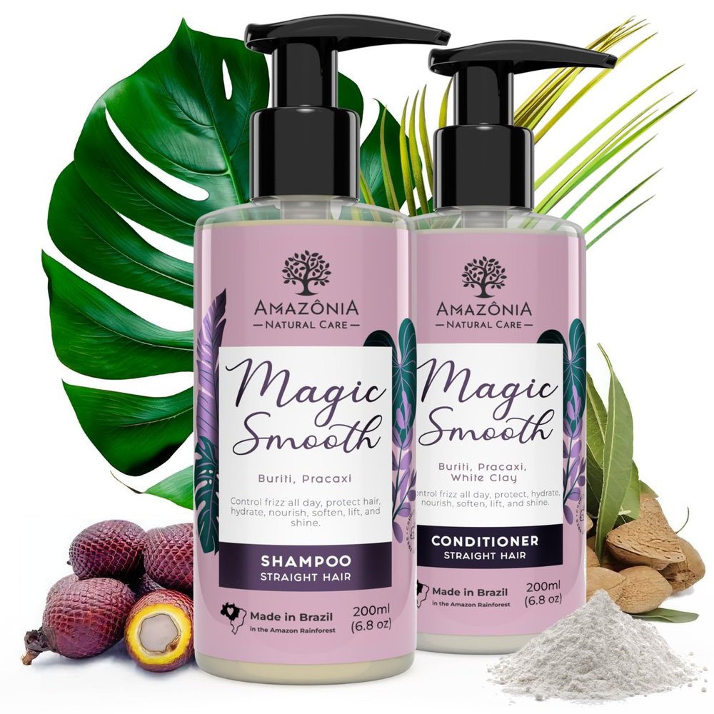 All Natural Shampoo & Conditioner for straight hair Frizz Control Paraben & Sulfate-Free Shampoo and Conditioner - with Buriti, Pracaxi & White Clay for Deep Hydration & Smoother Hair 6.8oz