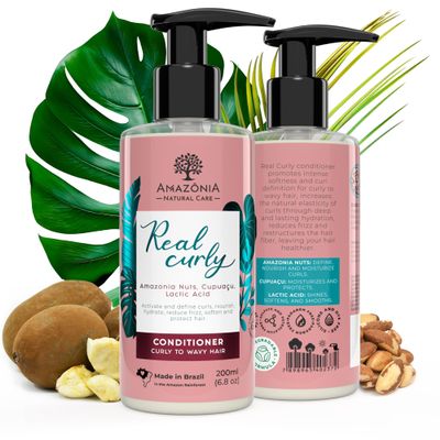 Amazonia Natural Care Curly Hair Conditioner for Women & Men - Moisturizing Conditioner with Amazonia Nuts, Cupuacu & Lactic Acid for Curl Enhancement & Smoother Curls - 6.8oz