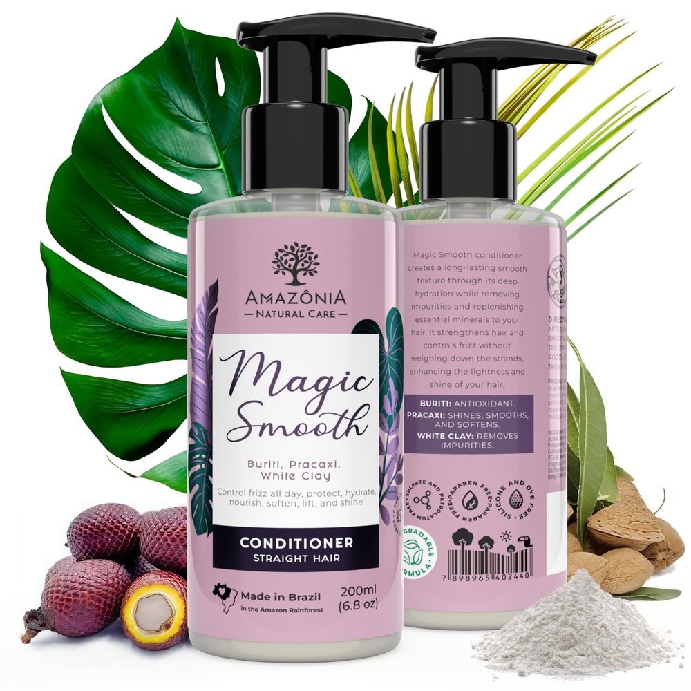 All Natural Conditioner for Frizzy Hair Straight Hair - Conditioner for Women & Men Paraben & Sulfate-Free - with Buriti, Pracaxi & White Clay for Long-Lasting Smooth Hair 6.8oz