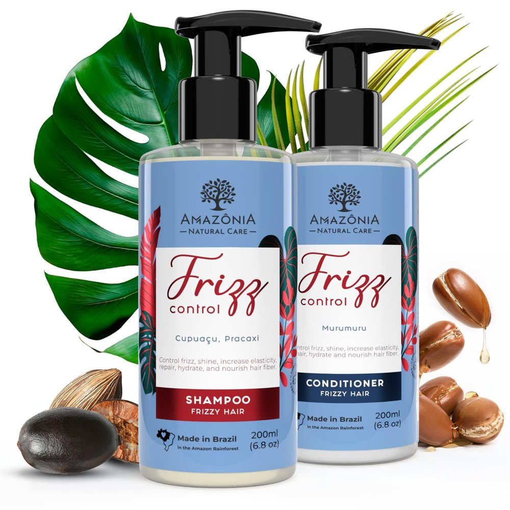 All Natural Frizz Control Shampoo and Conditioner for Frizzy Hair - Paraben & Sulfate Free Shampoo & Conditioner Set with Cupuacu, Pracaxi & Murumuru 6.8oz