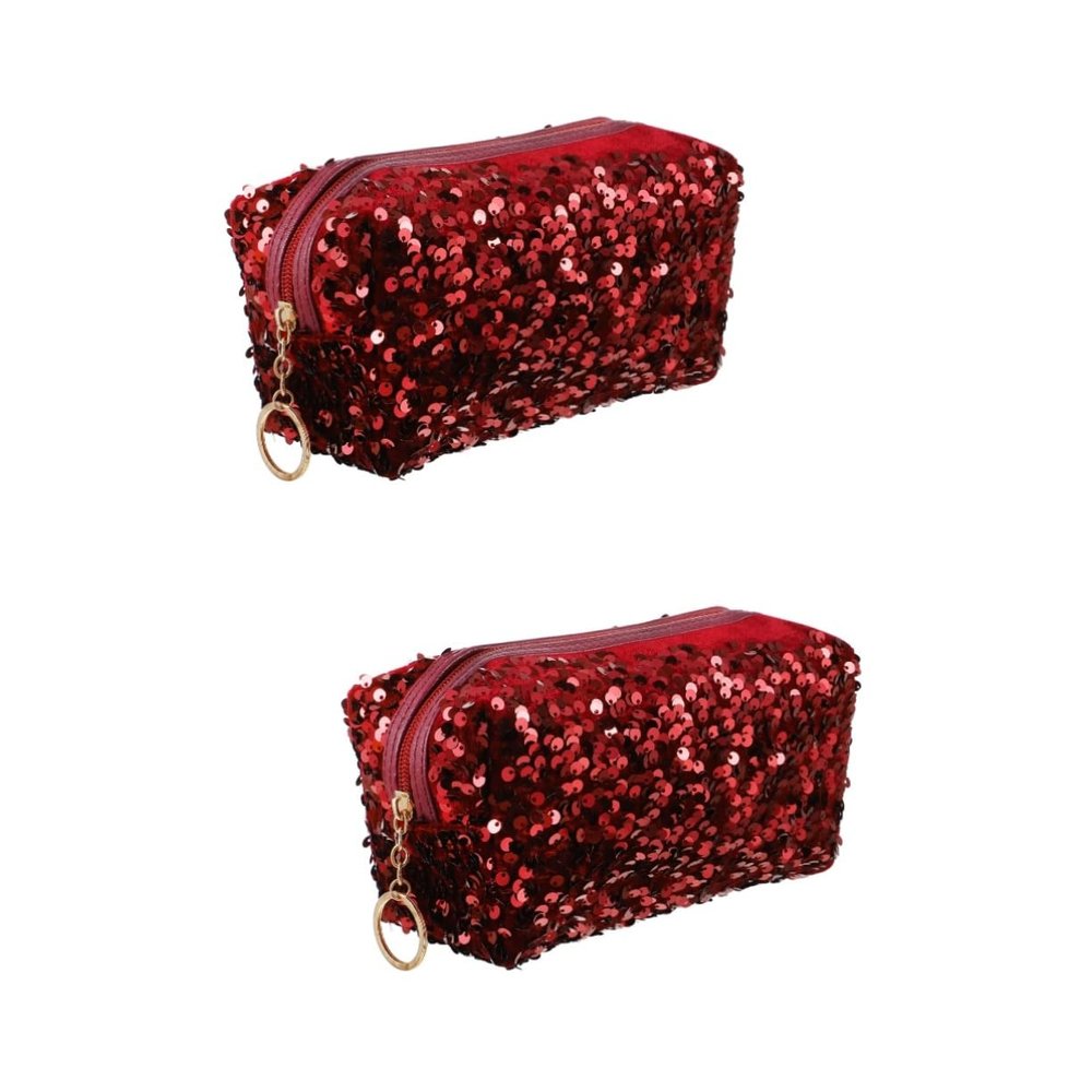Beavorty 2pcs Sequin Makeup Storage Bag Capacity Cosmetic Organizer Portable Square Toiletry Bag for Travel Stylish Pouch for Women Versatile Use for Makeup Pencil Case Sundries