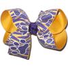 Rainbows By Paulette OV-2964M Go Tigers Purple and Gold Tiger Stripes with Purple Glitter Paw Prints over Yellow Gold Hair Bow view 1