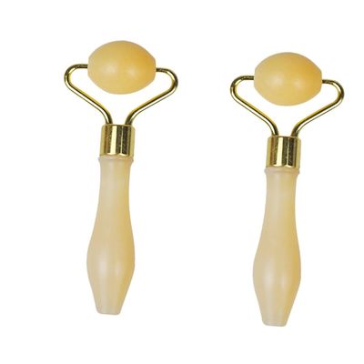 FRCOLOR 2pcs Jade Eye Roller and Face Roller for Skin Care Yellow Jade Facial Massage Tool for Reducing Puffiness and Aging Easy to Use Travel