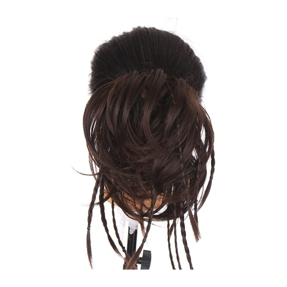 messy bun hair piece Messy Hair Bun with Elastic Bands Synthetic Straight Hair Chignon Extensions with Braids, Hairpieces for Women Natural Fake Hair bun hair pieces for women (Color : 6A)