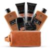 YARD HOUSE Luxury Mens Bath and Body Gift Set Basket For Him - Smoky Sandalwood - All Natural Skin Care Kit For Men w. Full Size Body Wash, Facial Scrub, Body Lotion, Deodorant in Leather Toiletry Bag view 1