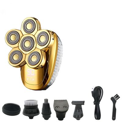 Head Shavers for Bald Men, 6 in 1 Men's 4D Electric Shaver Rechargeable 6 Floating Heads Beard Nose Ear Hair Trimmer Bald Head for Men Razor Clipper Face (Color : Gold)