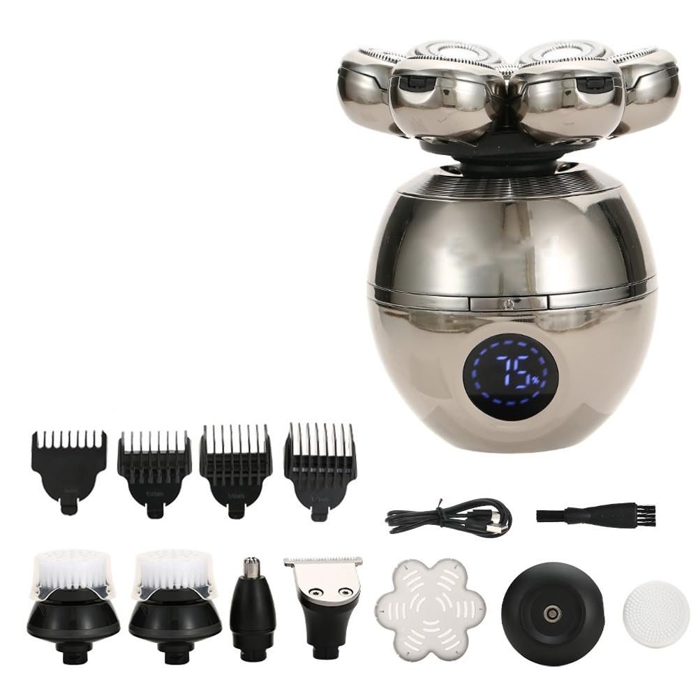 Head Shavers for Bald Men, 5 in 1 7D Electric Shaver Rechargeable Bald Shaver Waterproof Rotary Razor Beard Trimmer Nose Hair Trimmer Shaver Set for Men