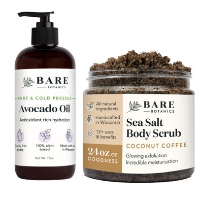 Bare Botanics Avocado Hair & Body Oil + Coconut Coffee Body Salt Scrub