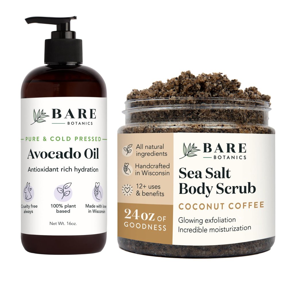 Bare Botanics Avocado Hair & Body Oil + Coconut Coffee Body Salt Scrub