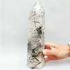 AtkitS Natural Black Hair Tourmaline Sorcerer's Stone Quartz Pillar Mineral Therapy Home Office Energy Decorative Gemstones (Size : 1-1.3kg) view 1