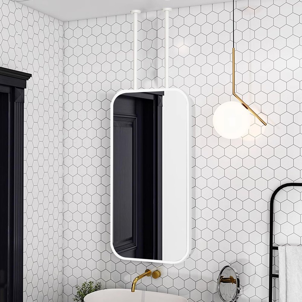 Gaommini Ceiling Mounted Hanging Mirror Square with White Metal Frame and Double Boom, Bathroom Mirrors Large Rectangle Mirror for Vanity Makeup Shaving (Size : 40cmx60cm)