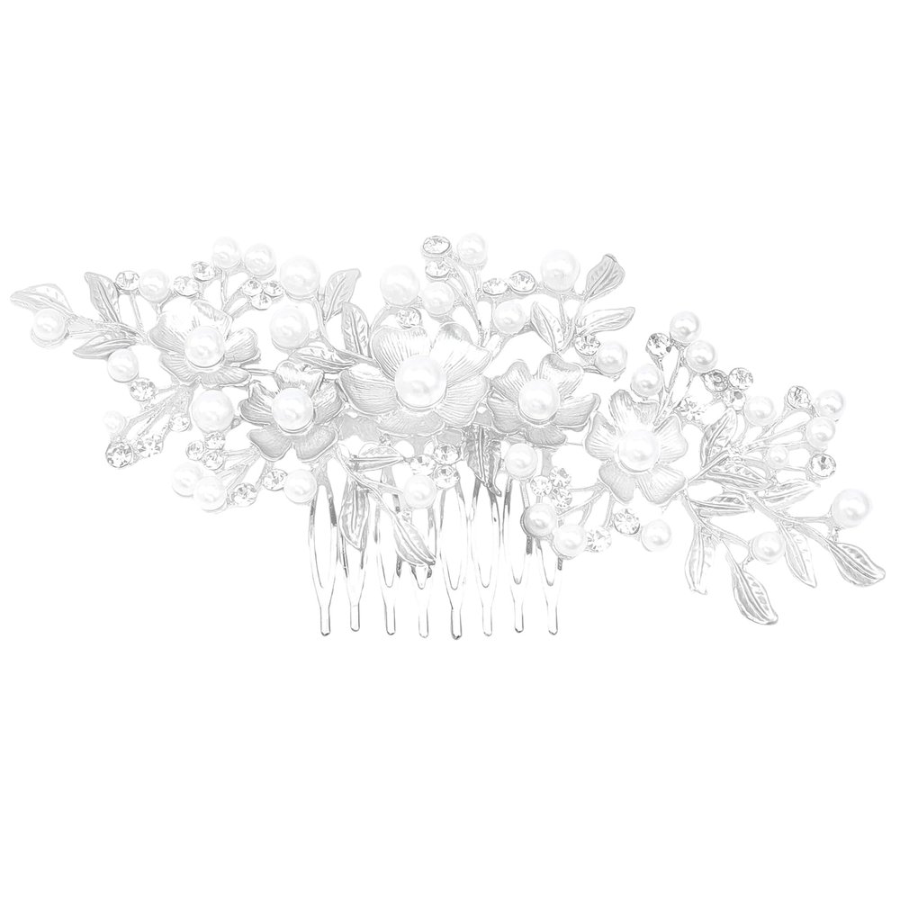 CHGCRAFT Bridal Flower Pearl Rhinestone Alloy Hair Comb, Hair Accessories for Woman, Sliver