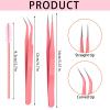 Professional Lash Tweezers,3 Pcs Eyelash Extension Tweezers Application Stainless Steel Straight and Curved Lash Tweezers Set with Eyelash Brush for Eyelash Extensions (Pink) view 2