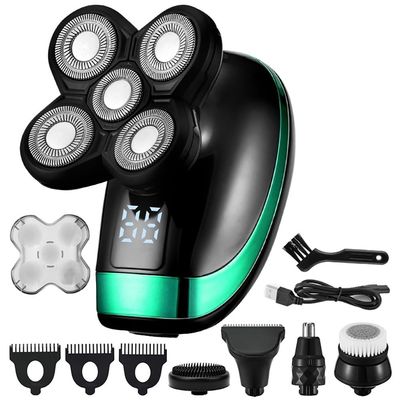 Head Shavers for Bald Men, 5IN1 4D echargeable Bald Head Electric Shaver 5 Floating Heads Beard Nose Ear Hair Trimmer Razor Clipper Facial Brush