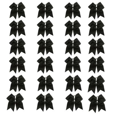 24 BLACK Big 7" Cheer Bow Pony Tail 3 Inch Ribbon Girls Hair Bows Cheerleading