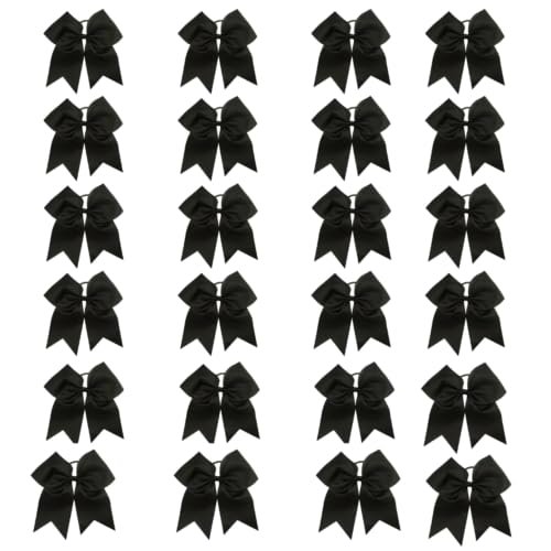 24 BLACK Big 7" Cheer Bow Pony Tail 3 Inch Ribbon Girls Hair Bows Cheerleading