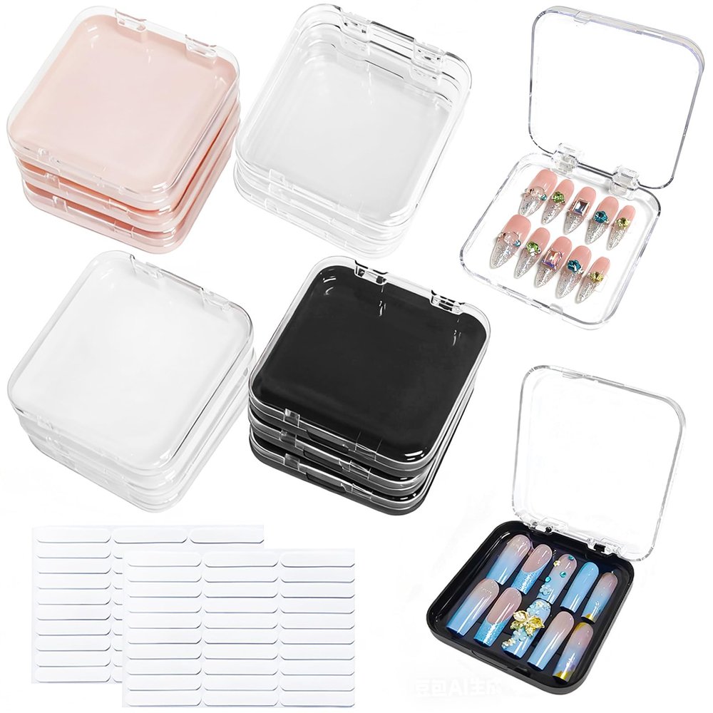 12 Pcs Press on Nail Packaging Box Press on Nail Storage Box for Press Ons with 60 Pcs Adhesive Double Sided Tape Acrylic Fake Nail Display Box False Nail Organizer Case for Home Salon Use