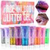 9Colors Face Body Glitter Gel, TOROKOM Sparkling Holographic Face Glitter Gel Mermaid Cosmetic Glitters Flakes Gel Long Lasting Chunky Glitter for Valentine's Day Party Rave Eye Lip Hair Nail Body view 1