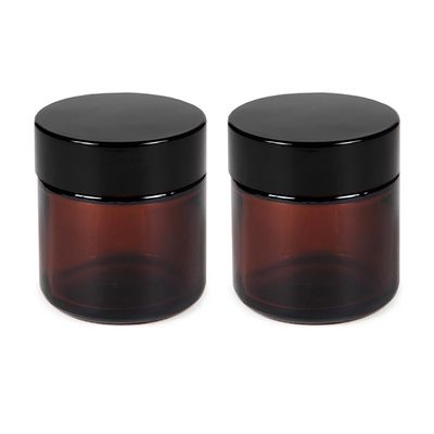 2Pack 120ml/4oz Amber Round Glass Jars Empty Cosmetic Makeup Face Mask Facial Cream Balm Lotion Storage Container Jar with Black Lid and Inner Liner for Beauty Care