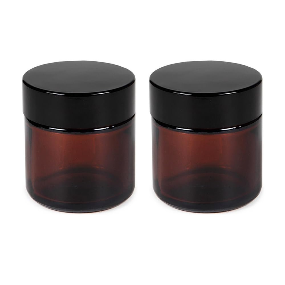 2Pack 120ml/4oz Amber Round Glass Jars Empty Cosmetic Makeup Face Mask Facial Cream Balm Lotion Storage Container Jar with Black Lid and Inner Liner for Beauty Care