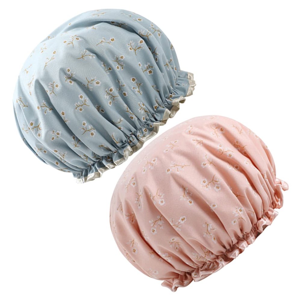 Beaupretty 2pcs Shower Caps for Women Double-layer Printed Bathing Hat Creative Patterns for Spa and Hair Cute Floral Design