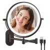 5000mAh Rechargeable Wall Mounted Lighted Makeup Vanity Mirror Double Sided 1X 30X Magnifying Bathroom Mirror, 3 Color Lighting, Touch Dimming, Extended Arm 360 Rotation Light up Mirror Antique Bronze view 1