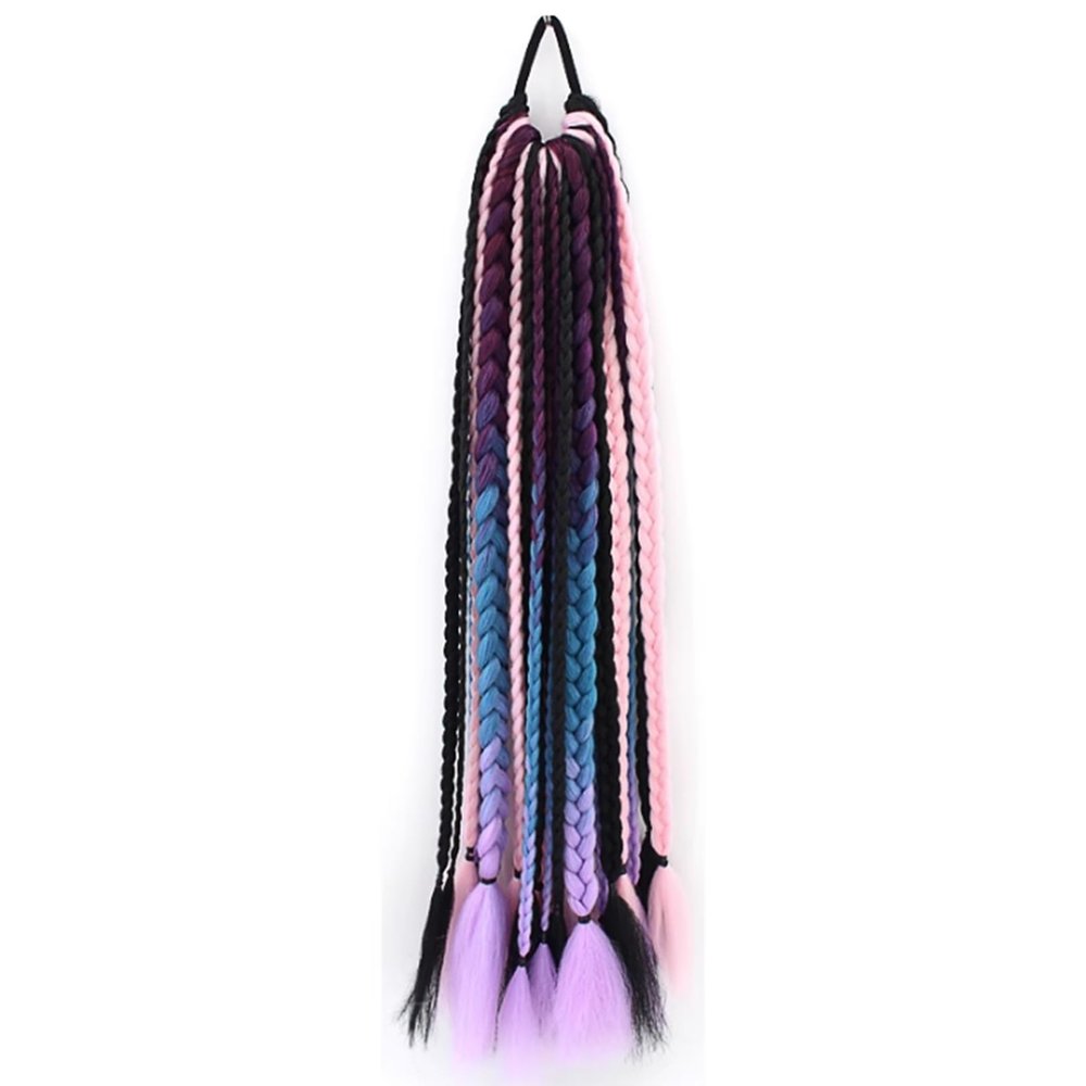 24 Inch Braided Ponytail Extension Drawstring In Hair Extension Synthetic Braided Ponytail for Women Halloween Party (Color : Purple B)