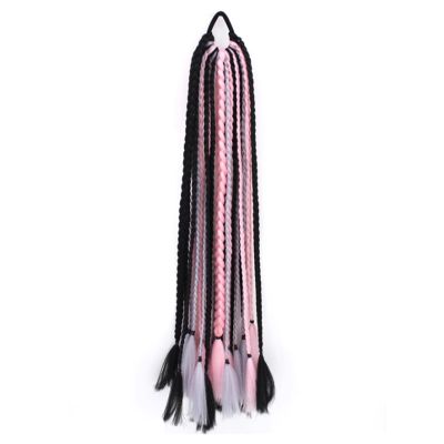 24 Inch Braided Ponytail Extension Drawstring In Hair Extension Synthetic Braided Ponytail for Women Halloween Party (Color : Pink)