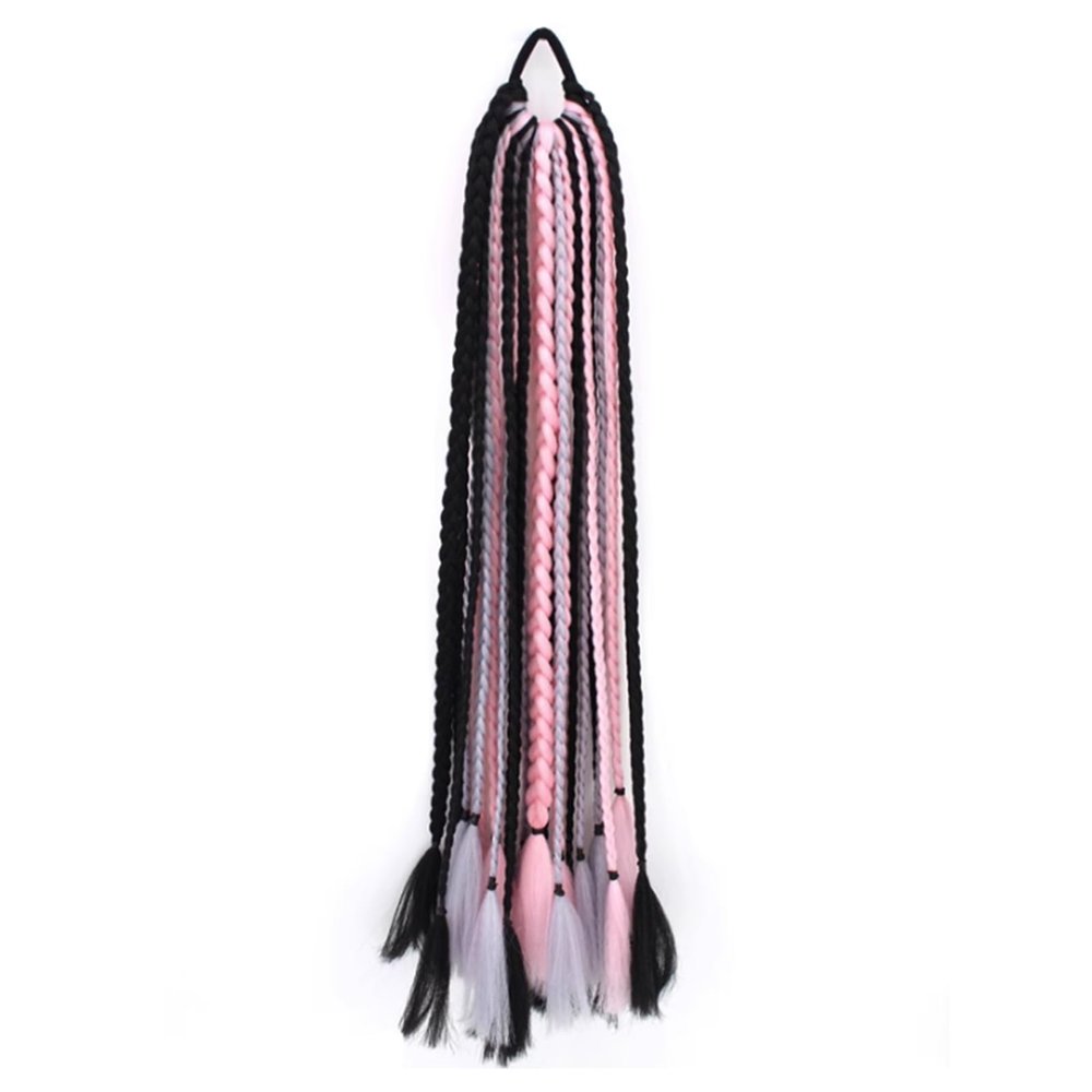 24 Inch Braided Ponytail Extension Drawstring In Hair Extension Synthetic Braided Ponytail for Women Halloween Party (Color : Pink)