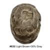 Mens Hair System Toupee for Men Transparent Swiss Lace with Thin Skin mens Hairpiece Bleached Knots Mens Toupee Natural Hairline Men Hair Wigs(7X9"-100% density#630 Light Brown with 30% Gray) view 2