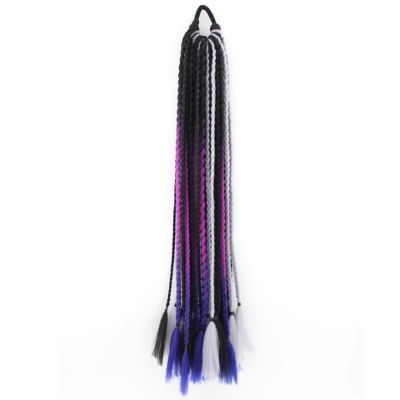 24 Inch Braided Ponytail Extension Drawstring In Hair Extension Synthetic Braided Ponytail for Women Halloween Party (Color : Purple A)