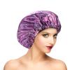 Fishent Shower Cap, Large Shower Caps for Women Reusable Double Layer Waterproof, Adjustable Extra Large Shower Cap for Long Hair and BraidsPurple Print) view 1