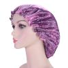 Fishent Shower Cap, Large Shower Caps for Women Reusable Double Layer Waterproof, Adjustable Extra Large Shower Cap for Long Hair and BraidsPurple Print) view 2