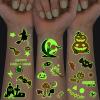 124 Pcs Halloween Temporary Tattoos Glow In Dark For Kids, Waterproof Glowing Luminous Fake Tattoo Stickers for Halloween Party, Jack-O-Lantern, Witch, Ghost Realistic Tattoo Sticker For Boy And Girls view 1
