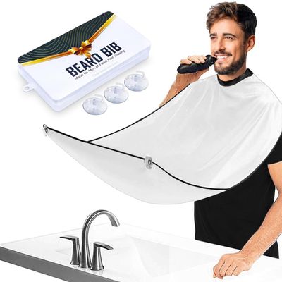 Beard Bib Apron, Beard Hair Catcher for Men Shaving & Trimming Non-Stick Waterproof Grooming Cloth with 3 Suction Cups & A Box Valentines Gifts for Men Him Boyfriend