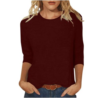 3/4 Length Sleeve Shirts for Women 2023 Casual Summer Blouses Crewneck Floral Printed Cute Tops Loose Fit Pullover
