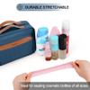 COOSKY Travel Hanging Toiletry Bag for Women, Large Makeup Bag 8 Leak Proofing Silicone Bottle Covers, Waterproof Cosmetic Bag with Jewelry Organizer Compartment, Toiletries Kit Set, Navy Blue view 2