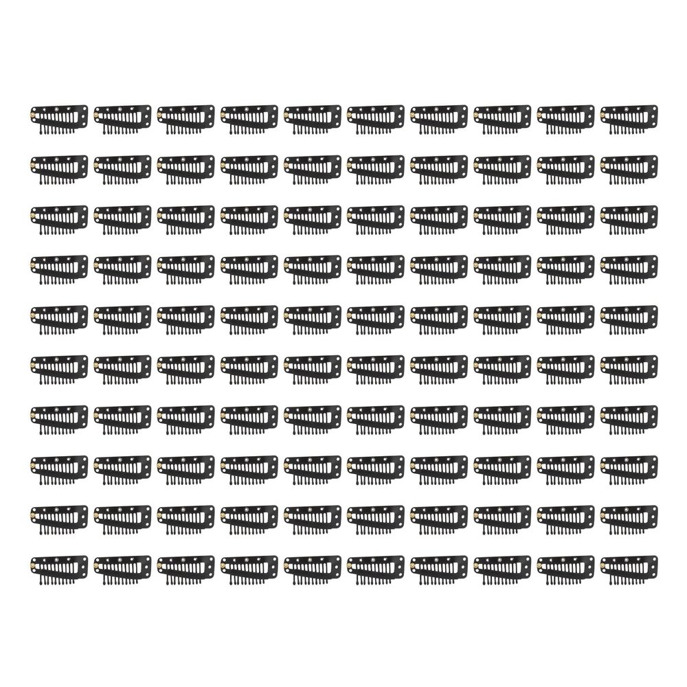 100pcs Hair Extension Clips, Multipurpose 38mm 10 Teeth Wig Clips for Hair Extensions DIY, Black U Shape Stainless Steel Snap Clips for Wigs and Hairpieces