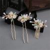 3pcs White Pearl Crystal Flower Hair Comb Hairpin Set, Elegant Bride Bridesmaid Headwear Vintage Hair Pins Hair Sticks Hanfu Handmade Crafts view 2