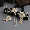 3pcs White Pearl Crystal Flower Hair Comb Hairpin Set, Elegant Bride Bridesmaid Headwear Vintage Hair Pins Hair Sticks Hanfu Handmade Crafts view 3