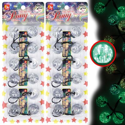 12 Pcs 25mm Hair Ties Hair Accessories for Girls Glitter Galactic Hair Ties with Balls Bubble Twinbead Ponytail Holders (Glow in the Dark Milky Way - Clear)