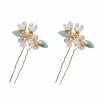 2pcs White Pearl Crystal Flower Hair Comb Hairpin Set, Elegant Bride Bridesmaid Headwear Vintage Hair Pins Hair Sticks Hanfu Handmade Crafts view 1