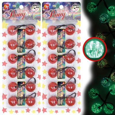 12 Pcs 25mm Hair Ties Hair Accessories for Girls Glitter Galactic Hair Ties with Balls Bubble Twinbead Ponytail Holders (Glow in the Dark Milky Way - Red)